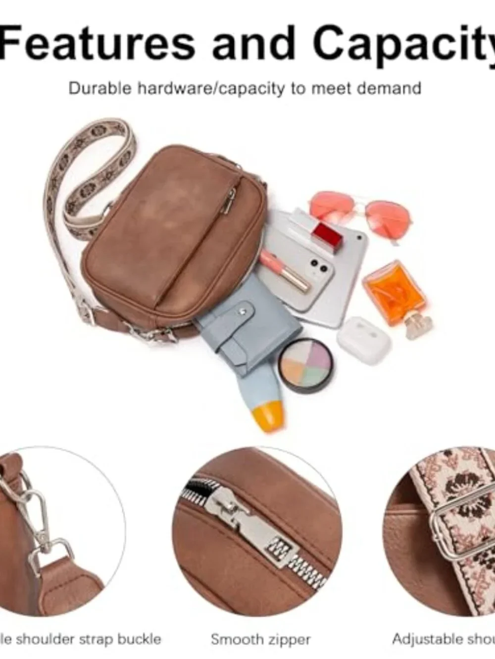 Faux Leather Crossbody Bag with Adjustable Guitar Strap
